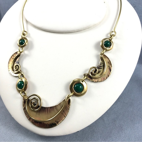 Malachite Mixed Metal Brass & Copper Authentic South African Jewelry Necklace - Picture 10 of 10